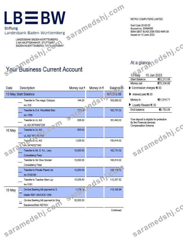 Landesbank Baden-Württemberg enterprise account statement Word and PDF template